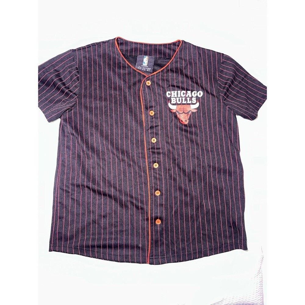NBA Chicago Bulls Black Pinstripe Baseball Jersey Men's Sz Small